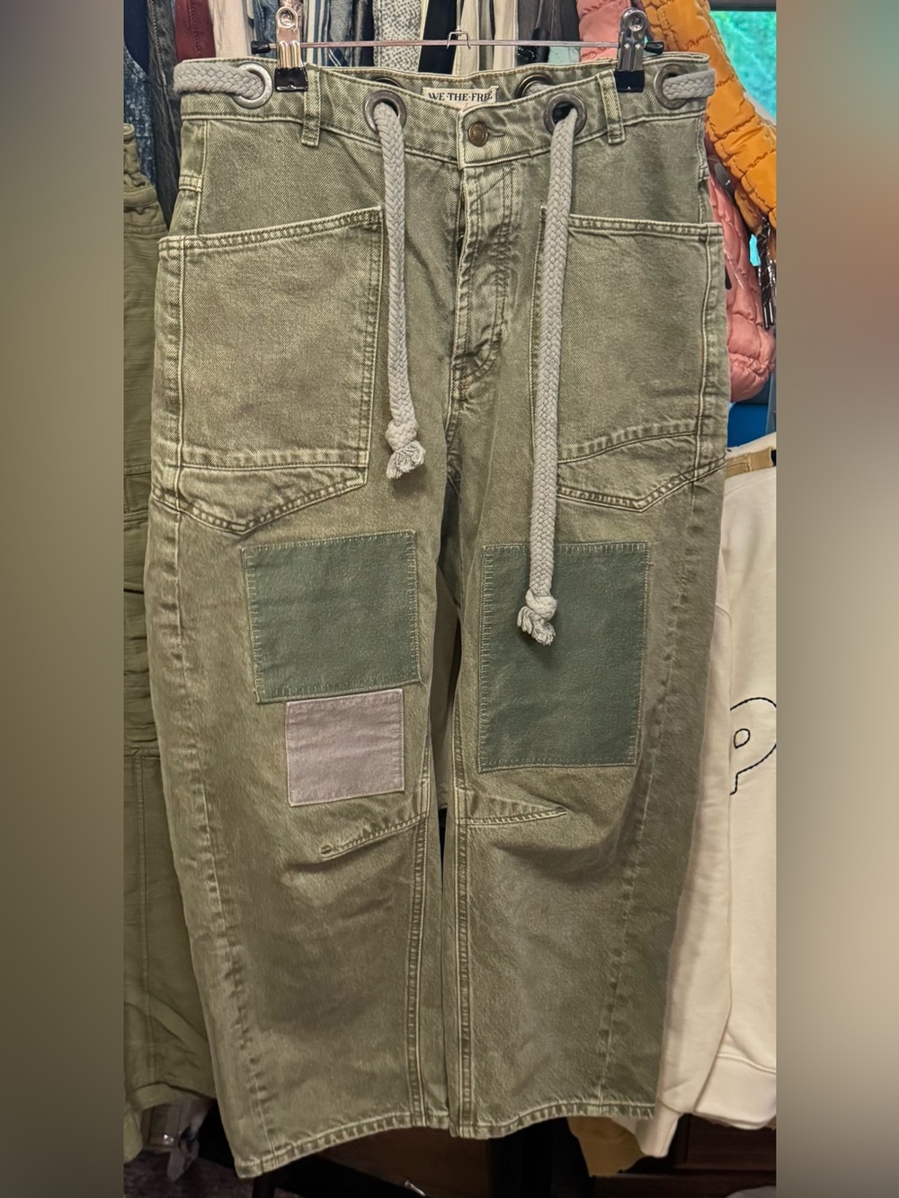 NWOT Free People We The Free Moxie Pull-On Barrel Jeans - Army Green - 25 - Picture 10 of 14